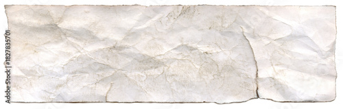 Old crumpled dirty torn paper strip with ripped edges isolated on transparent background for clipart.