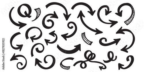 Hand Drawn Doodle Arrows Set - Direction, Motion, and Decorative Elements