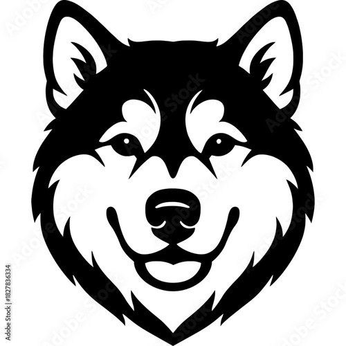 Black vector silhouette of alaskan malamute head