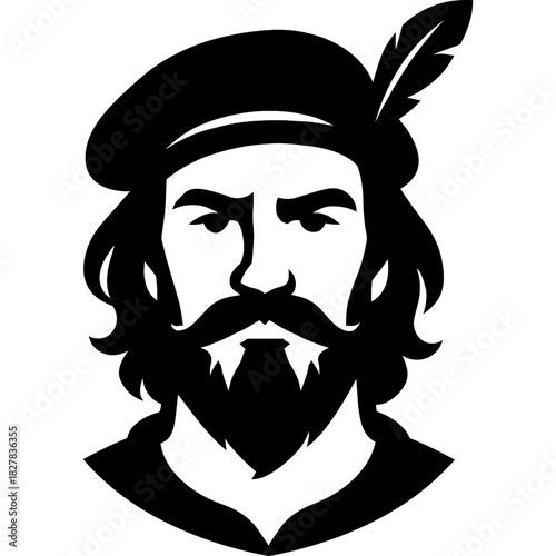 Minimalistic black silhouette of epic bard head