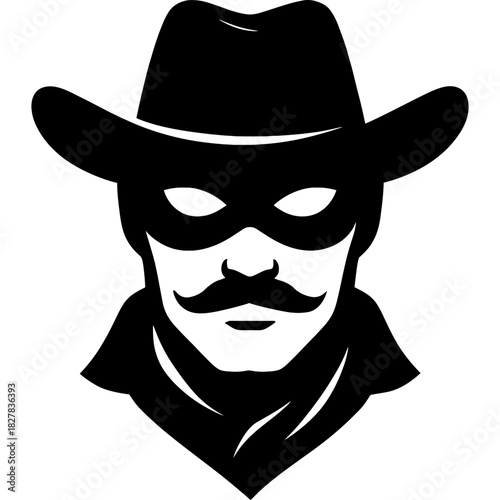 Minimalistic black silhouette of masked highwayman