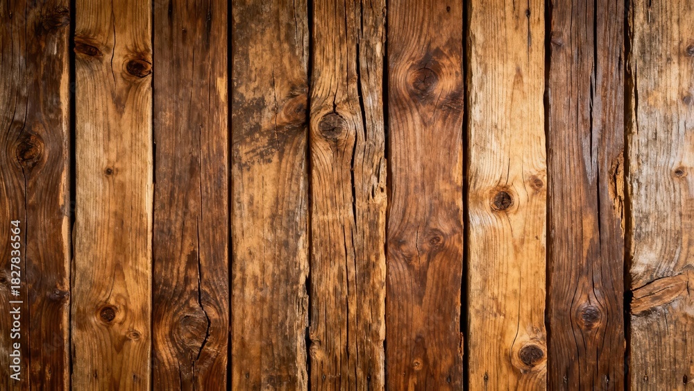 Fototapeta premium Richly textured vertical wooden planks display varied natural grain and color