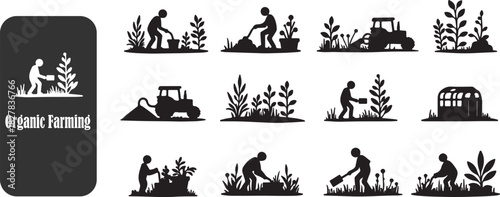Organic Farming Icon Bundle – Eco Agriculture, Soil Care, Natural Crop Vector Set