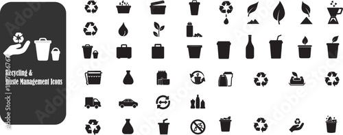 Recycling & Waste Sorting Icon Bundle – Zero Waste, Compost, Reuse Vector Set