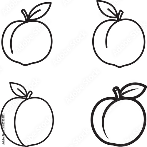 Four simple peach outlines for coloring or design elements