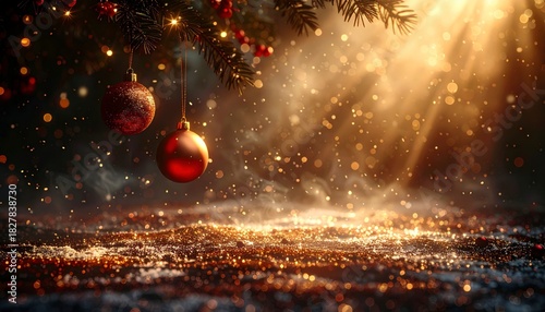 Glistening christmas ornaments cozy home decorative setup festive atmosphere close-up holiday spirit