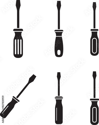 Screwdriver icons set black and white silhouette illustration for repair