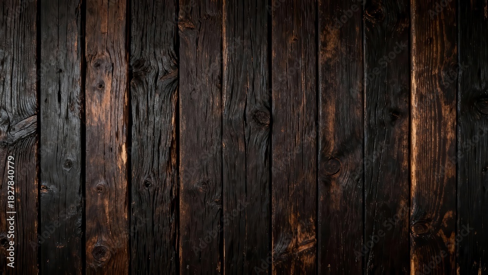 Fototapeta premium Dark vertical wooden planks create a rustic textured background surface