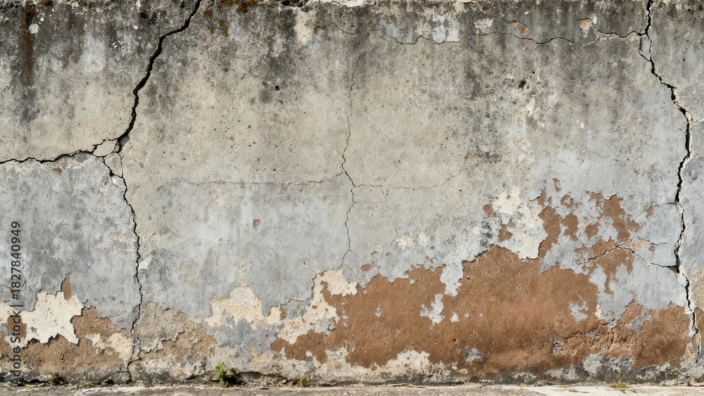Obraz premium Weathered concrete structure displays extensive surface deterioration and deep fissures