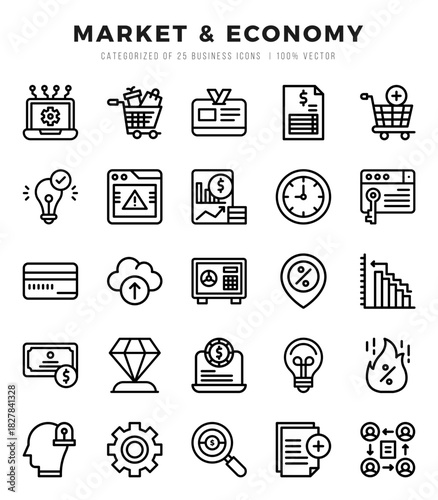 Market & Economy icons set. Collection of simple Lineal web icons.