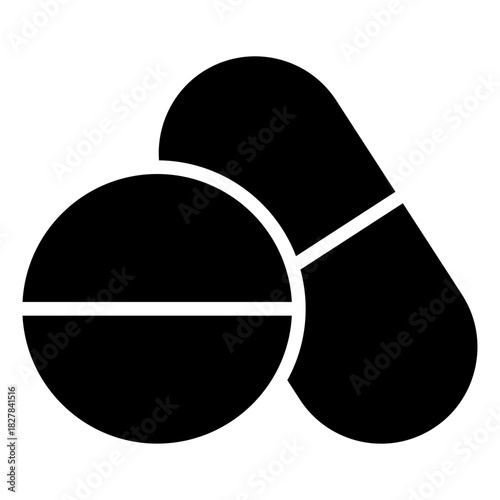Medication Pills Glyph Black Silhouette Icon Design Vector - set of pills representing medicine, supplements, treatment, and health care