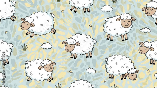 Cute Sheep Animal Pattern – Seamless Vector Texture for Kids’ Fabric and Wallpaper