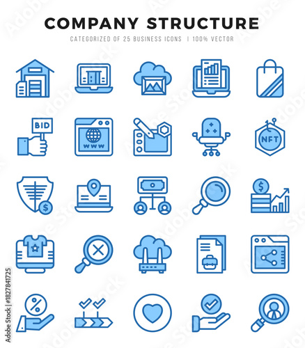 Simple Set of Company Structure Related Vector Two Color Icons.