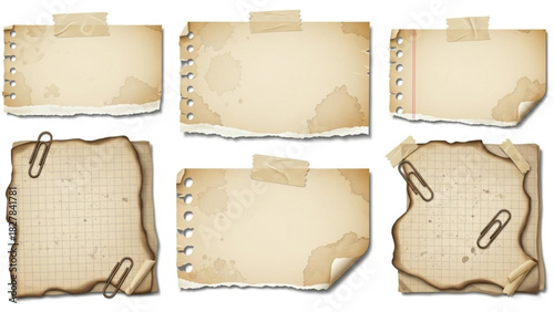 Torn Vintage Paper Sticker Collection with Aged Scrapbook Elements