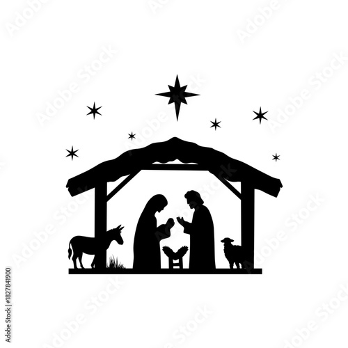 Flat christmas nativity scene silhouette