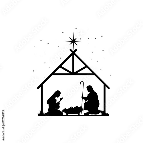 Flat christmas nativity scene silhouette