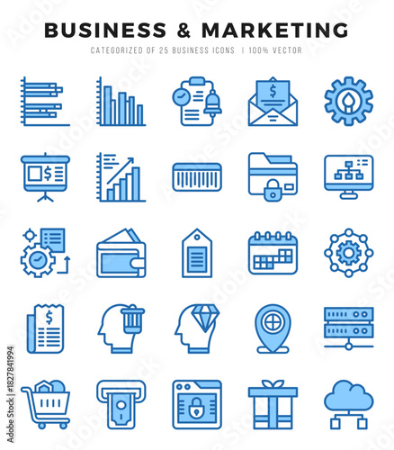 Vector icons set of Business & Marketing. Two Color style Icons.