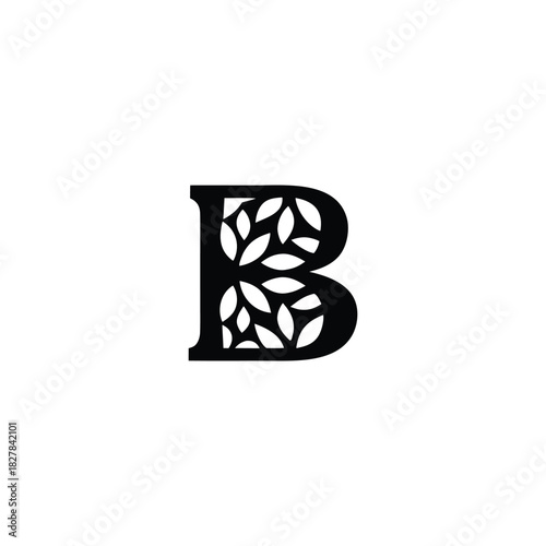 B Letter Logo with Leaves Botanical Monogram Design
