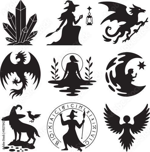 Set of magic and mystical symbols in vector format illustration