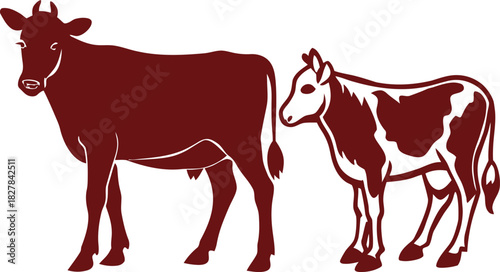 Brown Cow and Calf Silhouettes cattle bovine