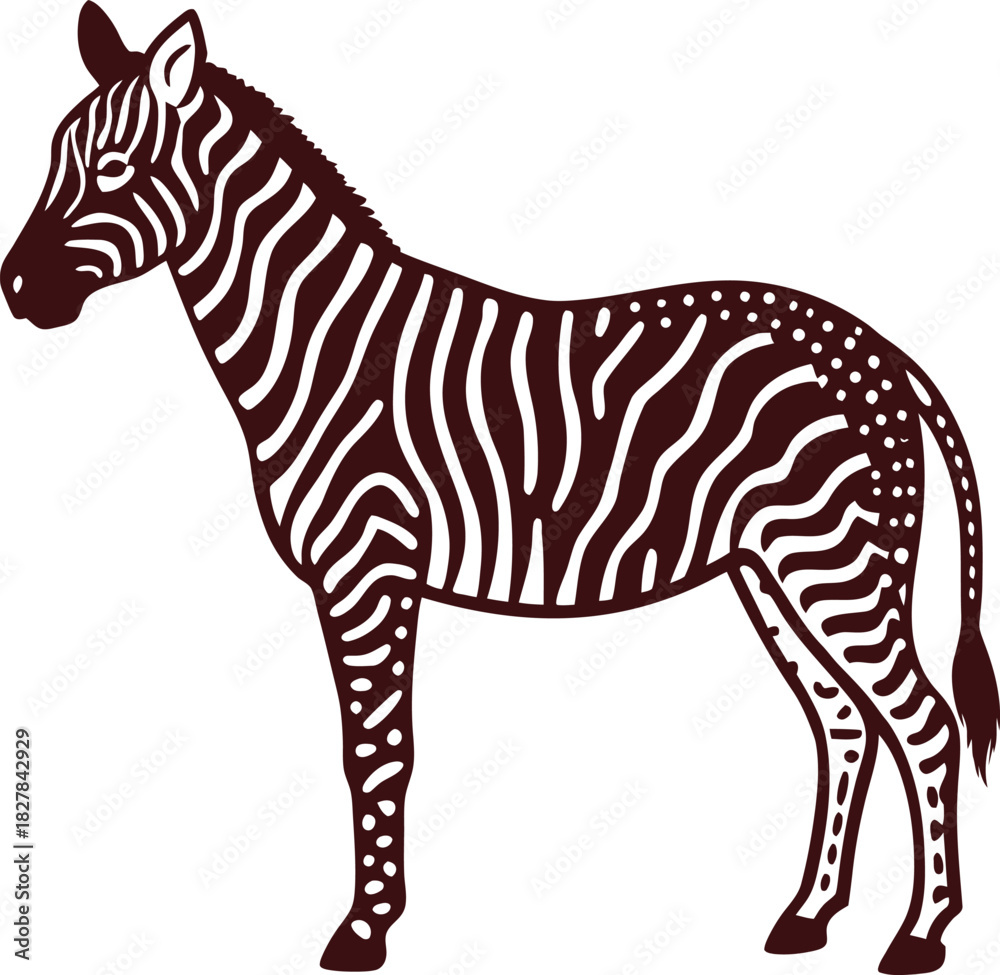 Naklejka premium Stylized Zebra Standing Profile with Stripes and Dots