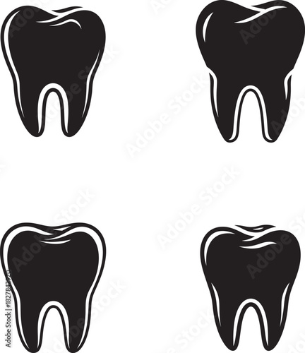 Four black and white tooth icons for dental health