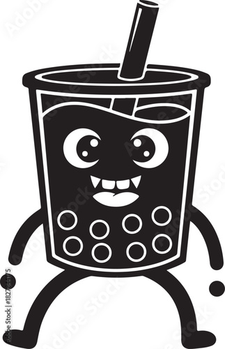 Cute bubble tea character, a playful cartoon mascot with tapioca pearls and a straw isolated
