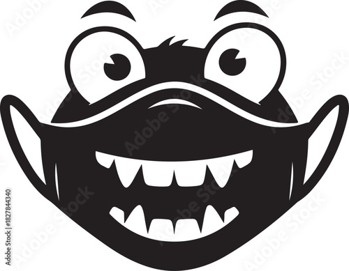 Happy cartoon character wearing a protective face mask and smiling, vector illustration art design.