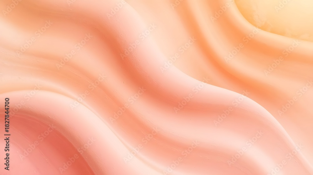 Fototapeta premium A simple, massive background texture featuring a seamless, smooth transition between warm pastel colors (e.g., apricot, blush pink, pale yellow) with a gentle, flowing, organic wave pattern.