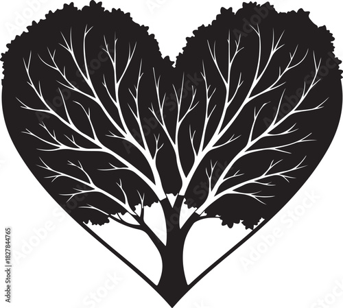 Heart shaped tree silhouette vector illustration symbolizing love, nature, growth, and environmental care
