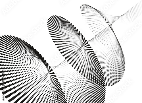 Abstract dotted spiral waves, dynamic halftone flow vector design.