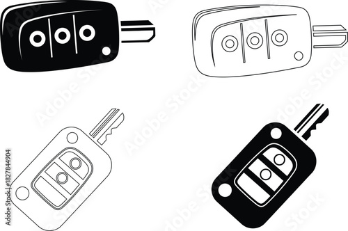 Car Key Fob Vector Icons – Automotive Remote Control and Security Symbols