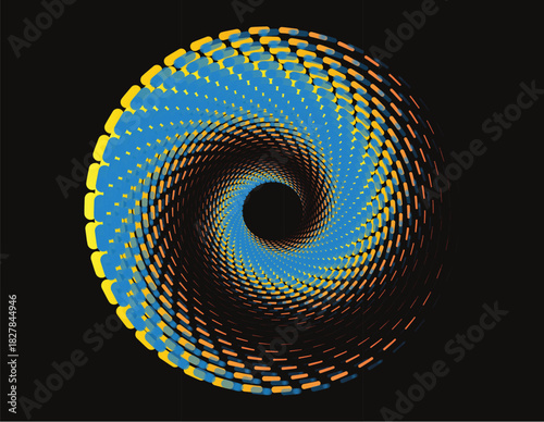 Abstract blue spiral background pattern design with a swirling fractal motion and a glowing light effect