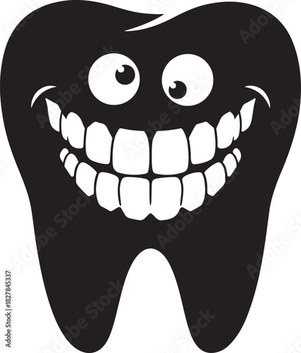Smiling cartoon tooth character mascot with shiny white teeth, representing healthy oral care