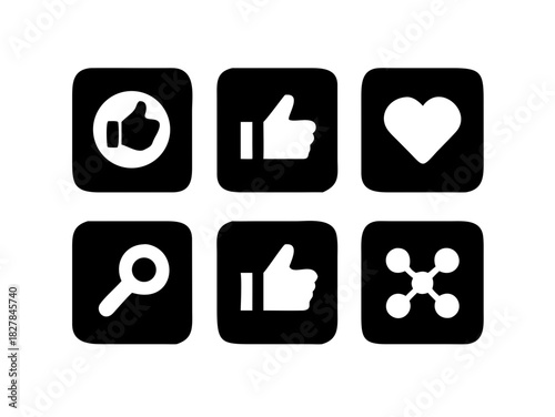 Black and white social media icon set on square background
