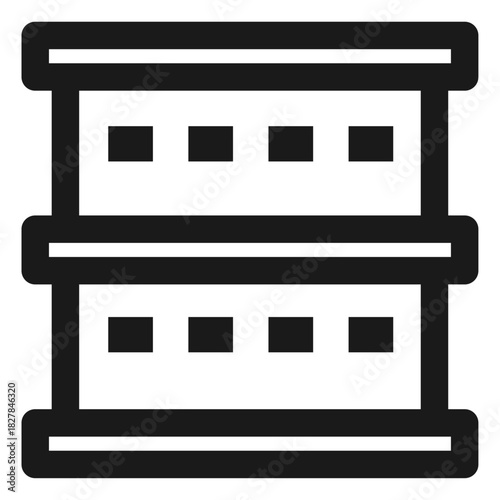 Warehouse rack icon – storage shelves, logistics inventory, industrial shelving system
