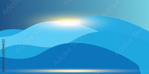 This vibrant abstract image features layered, flowing blue waves in various shades, creating a tranquil and dynamic visual effect.