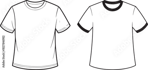 Two different designs of white tshirts are visible against a transparent backdrop
