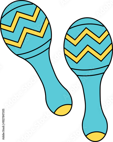 Flat illustration of colorful maracas percussion instruments. Ideal for music and rhythm themed designs.