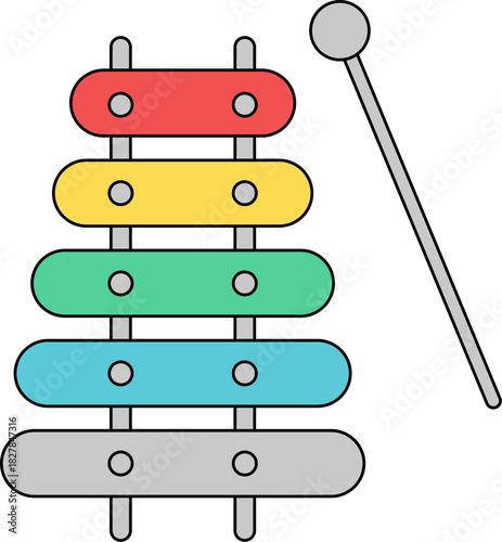 Flat illustration of a colorful xylophone instrument. Perfect for music education and entertainment themed visuals.