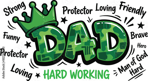 Camo Dad Crown Word Art