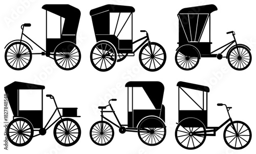 Charming rickshaw collection presenting travel adventures and vintage charm, ideal for creative projects or nostalgic designs, originally a vector graphic