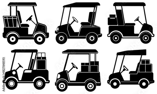 Golf carts collection for sporty lifestyle brands, course management, and leisure promotions, perfect for summer fun and recreational activities