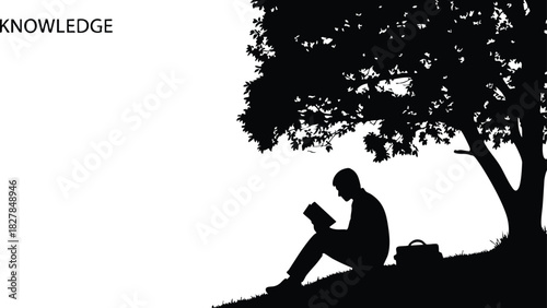 Silhouette of a person reading a book under a tree to gain knowledge and wisdom
