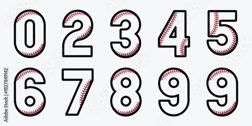 Baseball sports number icons displaying digits 1 to 9 in simple clipart illustration style perfect for jersey layouts, team visuals, and athletic design elements
