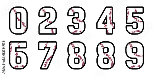 Baseball jersey number icons. showing numbers 1 through 9, in bold clipart style suitable for team branding, sports uniform artwork, and athletic vector design