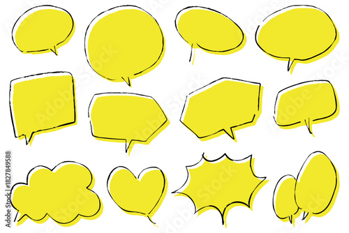 手描きの黄色い吹き出しセット