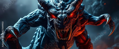 Gnarled, clawed beast with glowing eyes, sharp teeth,  reptile,  dark