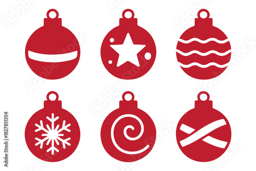 Christmas balls icon set silhouette vector. Christmas Bauble ornament paper cut element vector.