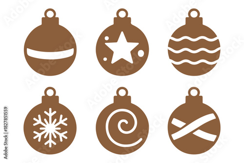 Christmas balls icon set silhouette vector. Christmas Bauble ornament paper cut element vector.